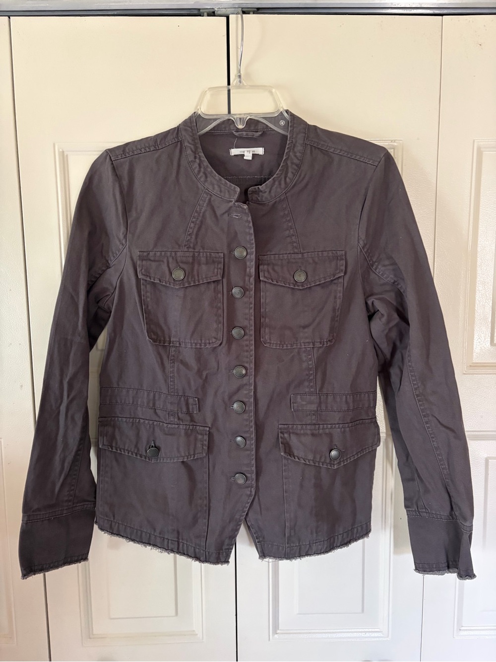 Military Utility Grunge Cargo Jacket/Blazer Maurices Womens Gray/Olive Side Ven